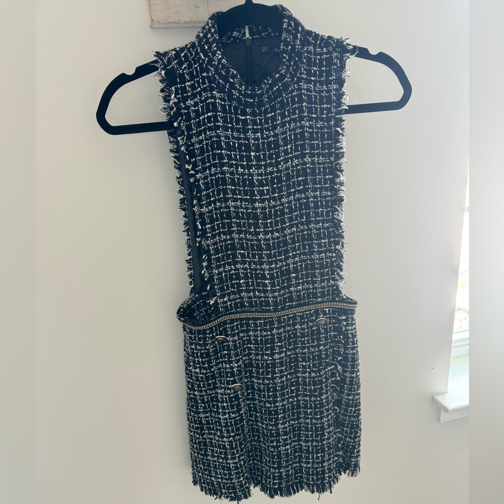 Zara Black and White Tweed Sleeveless Dress